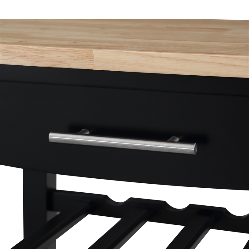 Ellaine Four-Tier Butcher Block Kitchen Cart w/ Drawer & Wine Rack in Black Wood