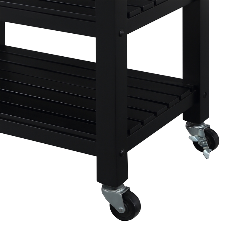 Ellaine Four-Tier Butcher Block Kitchen Cart w/ Drawer & Wine Rack in Black Wood