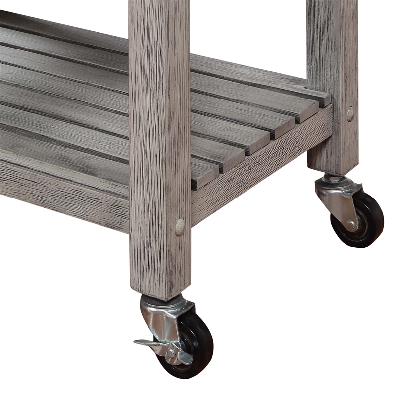 Ellaine Four-Tier Butcher Block Kitchen Cart w/ Drawer & Wine Rack in Gray Wood