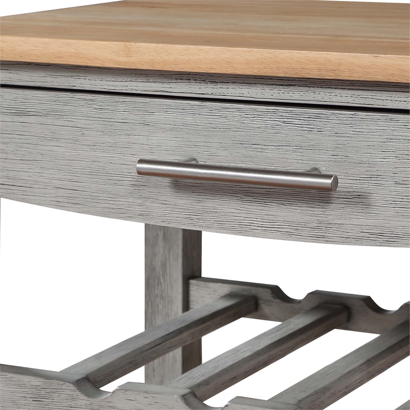Ellaine Four-Tier Butcher Block Kitchen Cart w/ Drawer & Wine Rack in Gray Wood