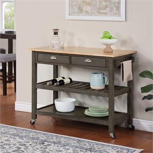 American Heritage Three-Tier Butcher Block Kitchen Cart w/ Drawers in Gray Wood