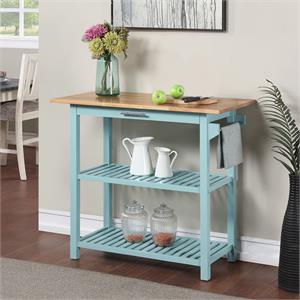 Designs2Go Three-Tier Butcher Block Kitchen Prep Island w/Drawer in Blue Wood