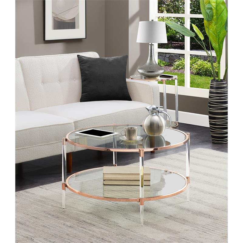 Royal Crest Two-Tier Clear Acrylic Glass Coffee Table with Gold and Chrome Frame