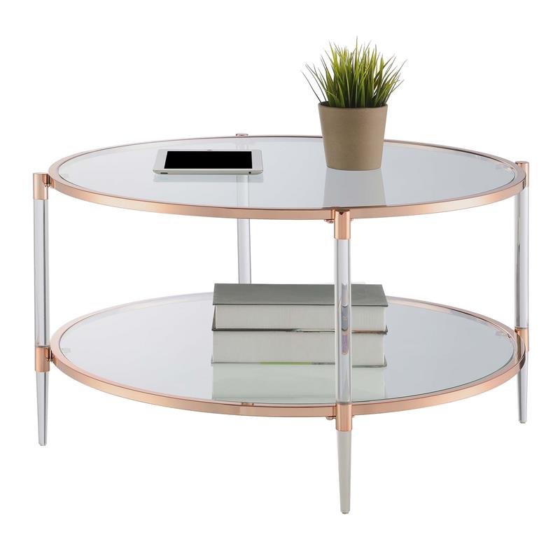 Royal Crest Two-Tier Clear Acrylic Glass Coffee Table with Gold and Chrome Frame