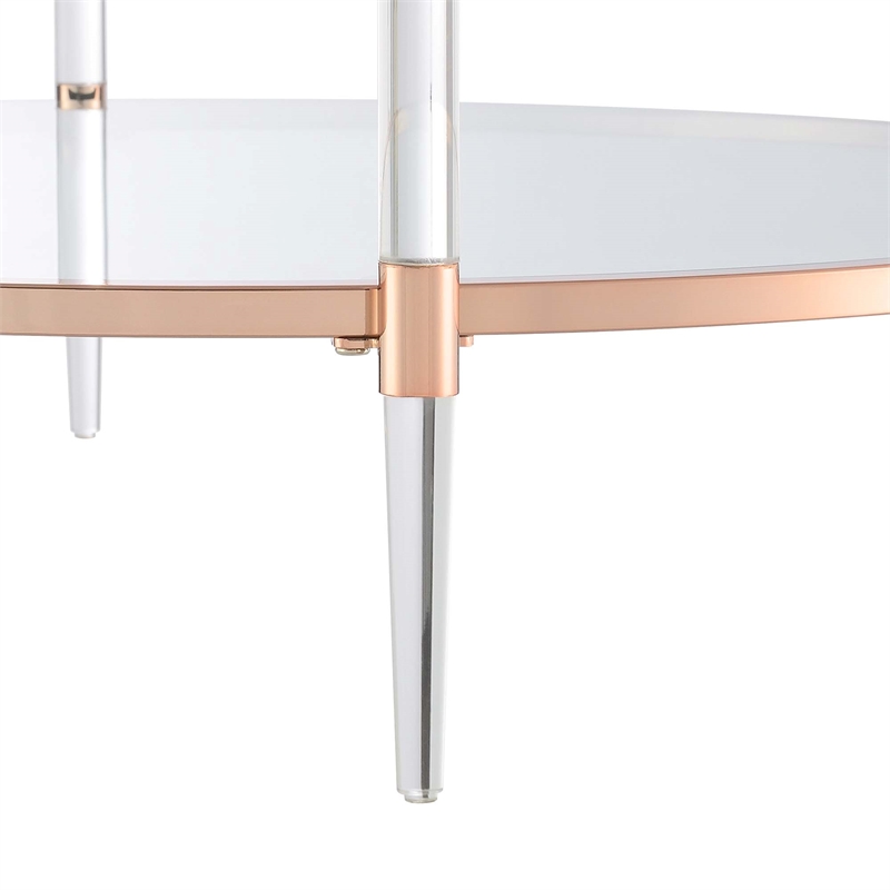 Royal Crest Two-Tier Clear Acrylic Glass Coffee Table with Gold and Chrome Frame
