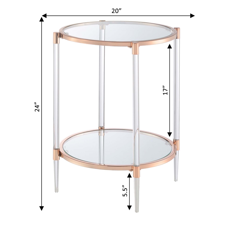 Royal Crest Two-Tier Clear Acrylic Glass End Table with Gold and Chrome Frame
