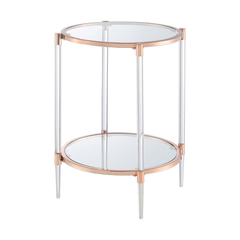 Royal Crest Two-Tier Clear Acrylic Glass End Table with Gold and Chrome Frame