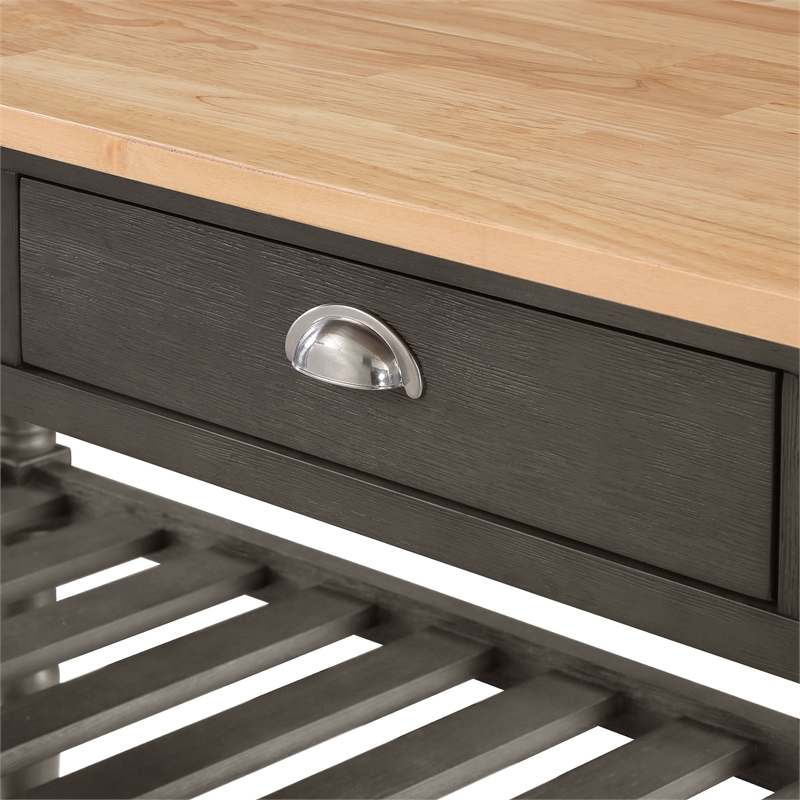 French Country Three-Tier Butcher Block Kitchen Cart w/Drawers in Gray Wood