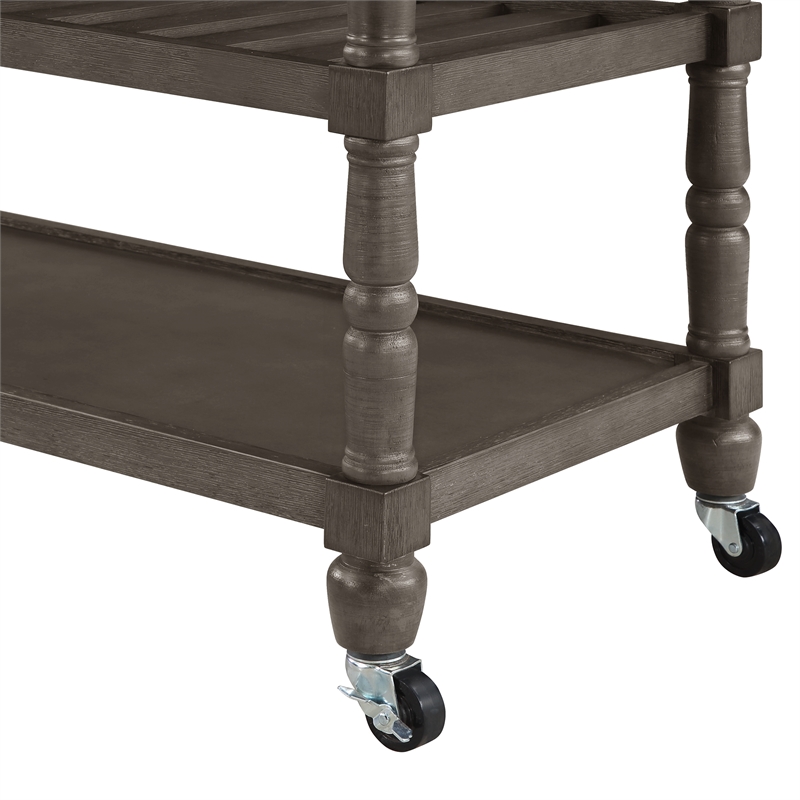 French Country Three-Tier Butcher Block Kitchen Cart w/Drawers in Gray Wood