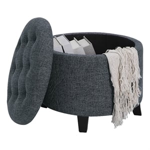 Convenience Concepts Designs4Comfort Round Storage Ottoman in Gray Fabric