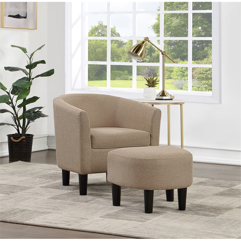 Take a Seat Churchill Accent Chair with Ottoman in Cream Fabric