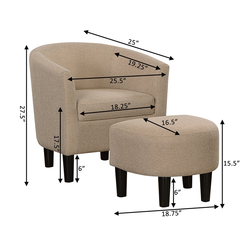 Take a Seat Churchill Accent Chair with Ottoman in Cream Fabric