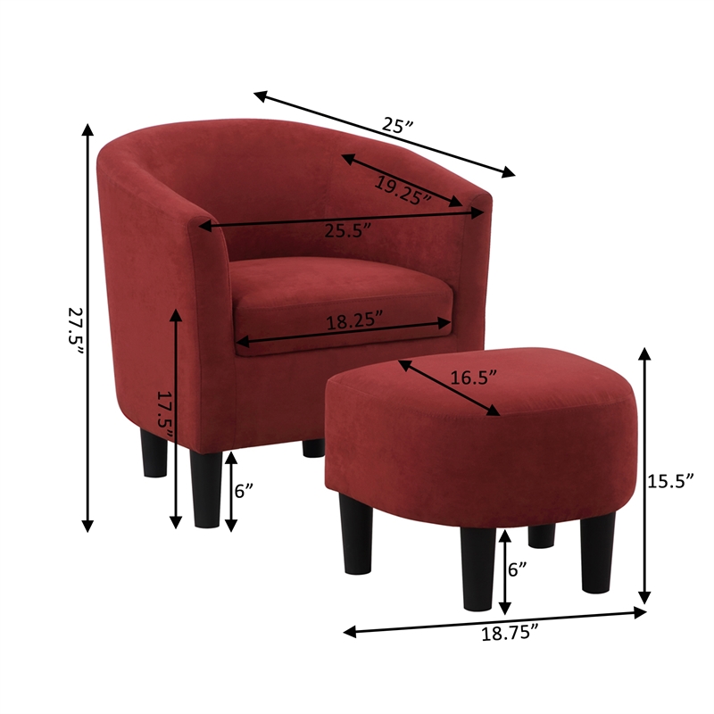 Take a Seat Churchill Accent Chair with Ottoman in Red Microfiber Fabric