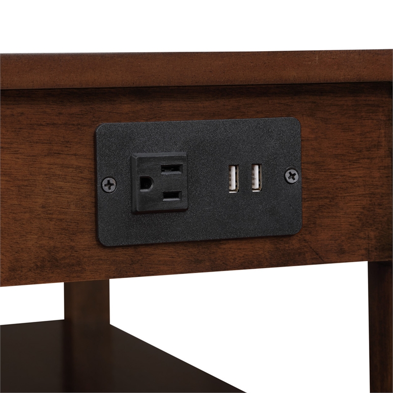 American Heritage One-Drawer End Table w/Charging Station in Espresso Wood