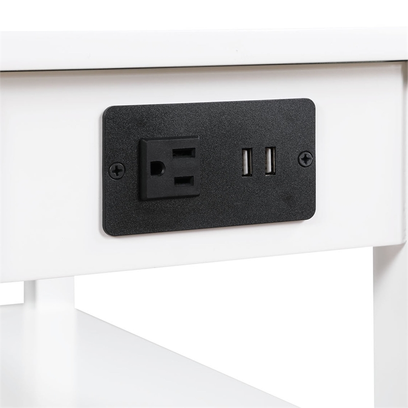 American Heritage One-Drawer End Table with Charging Station in White Wood