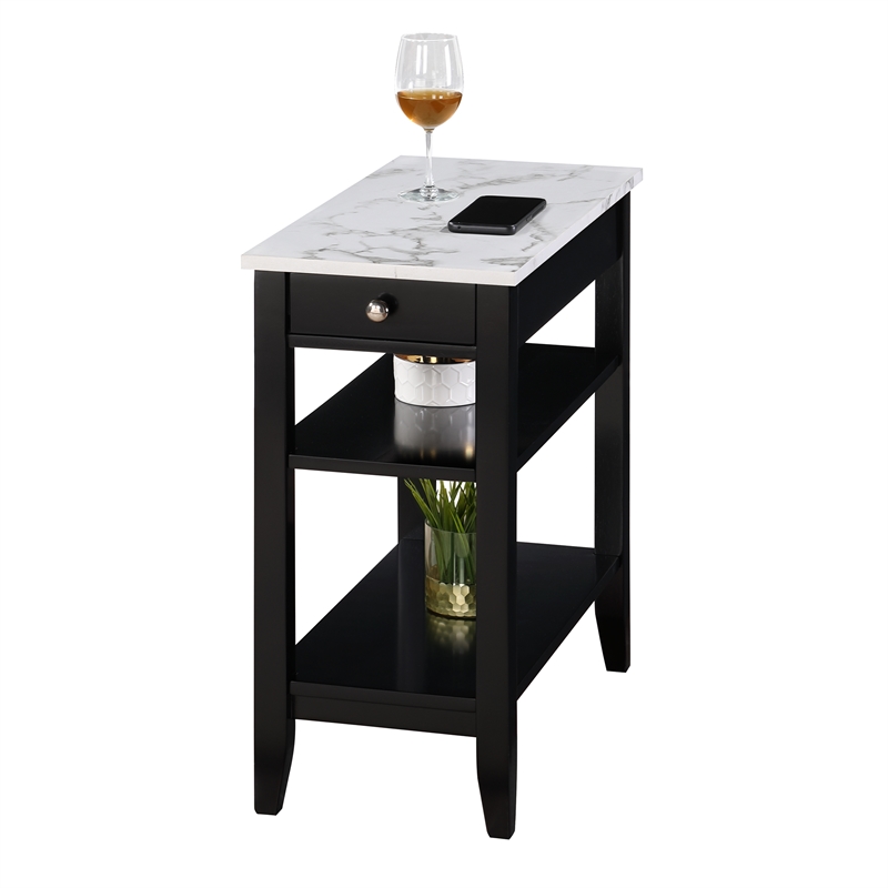 American Heritage One-Drawer Chairside End Table with Shelves in White Wood