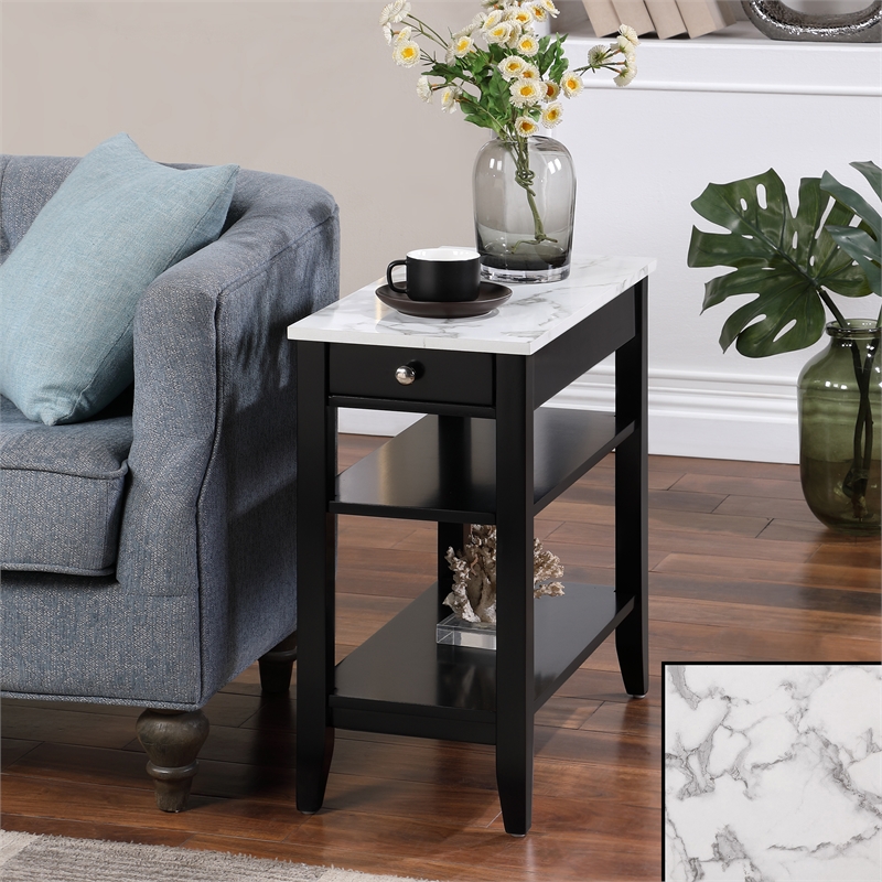 American Heritage One-Drawer Chairside End Table with Shelves in White Wood