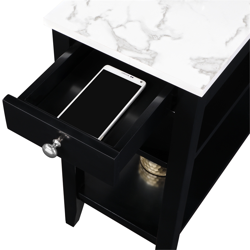 American Heritage One-Drawer Chairside End Table with Shelves in White Wood
