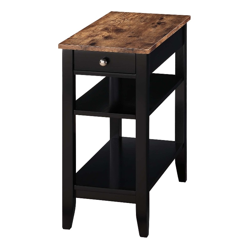 American Heritage One-Drawer Chairside End Table with Shelves in Black Wood