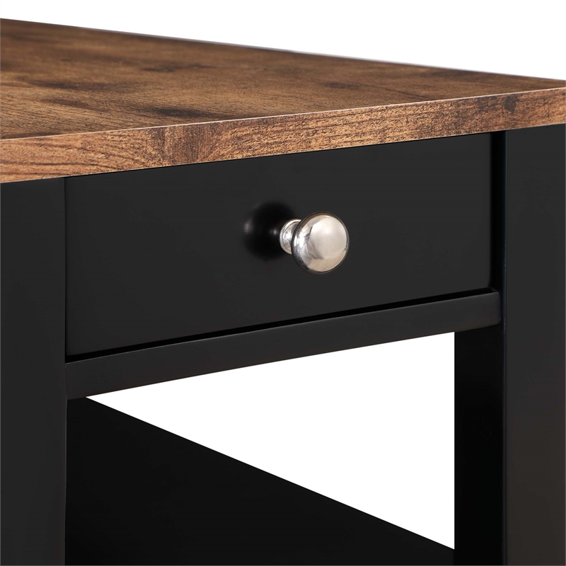 American Heritage One-Drawer Chairside End Table with Shelves in Black Wood
