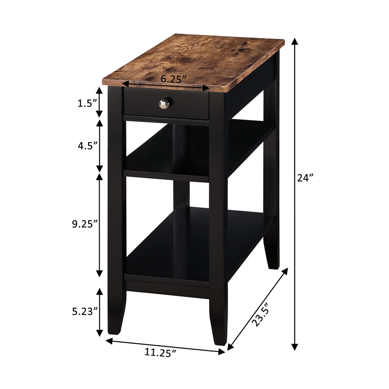 American Heritage One-Drawer Chairside End Table with Shelves in Black Wood