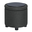 Designs4Comfort Round Accent Storage Ottoman w/Reversible Lid in Gray Fabric