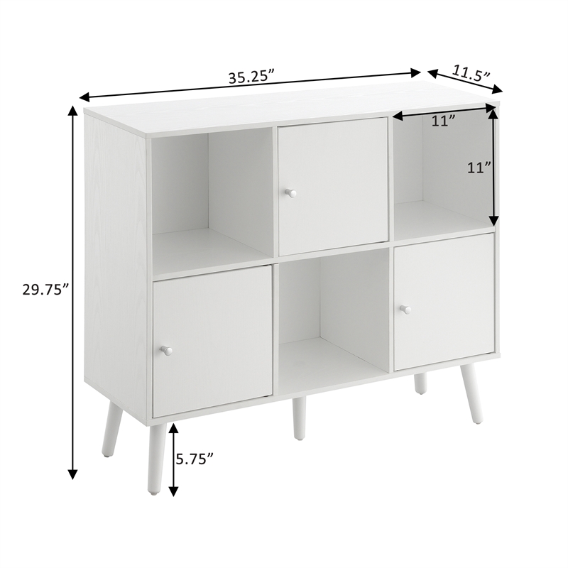 Xtra Storage Cube Console Table w/Three Cubbies and Three Cabinets in White Wood