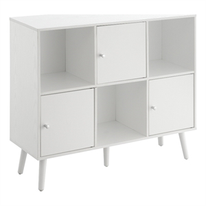 Xtra Storage Cube Console Table w/Three Cubbies and Three Cabinets in White Wood
