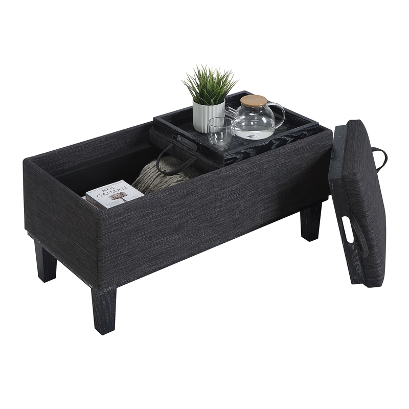 Designs4Comfort Brentwood Storage Ottoman with Reversible Trays in Gray Fabric
