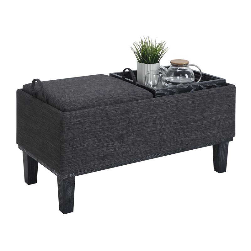Designs4Comfort Brentwood Storage Ottoman with Reversible Trays in Gray Fabric
