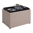 Designs4Comfort Accent Storage Ottoman with Reversible Tray in Beige Fabric