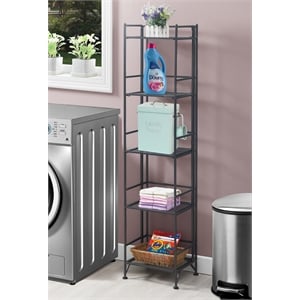 Xtra Storage Five-Tier Folding Metal Shelf in Textured Gray Metal Finish
