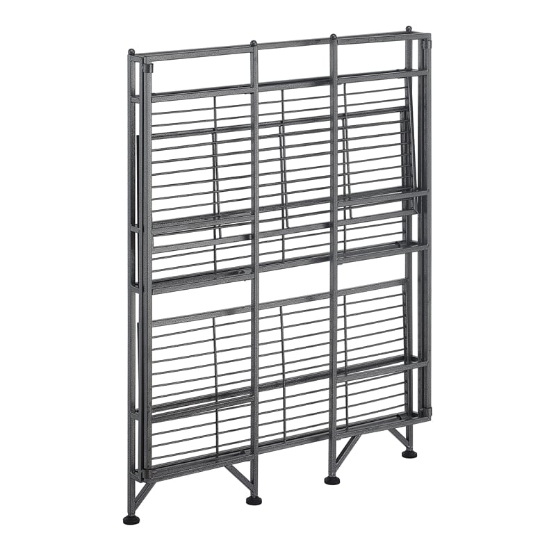 Xtra Storage Five-Tier Folding Metal Shelf in Textured Gray Metal Finish