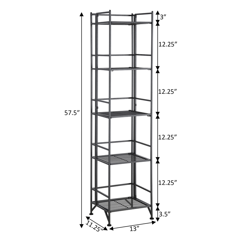 Xtra Storage Five-Tier Folding Metal Shelf in Textured Gray Metal Finish