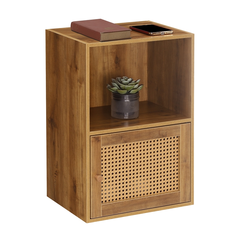 Xtra Storage Weave One-Door Cabinet with Shelf in Caramel Wood Frame Finish