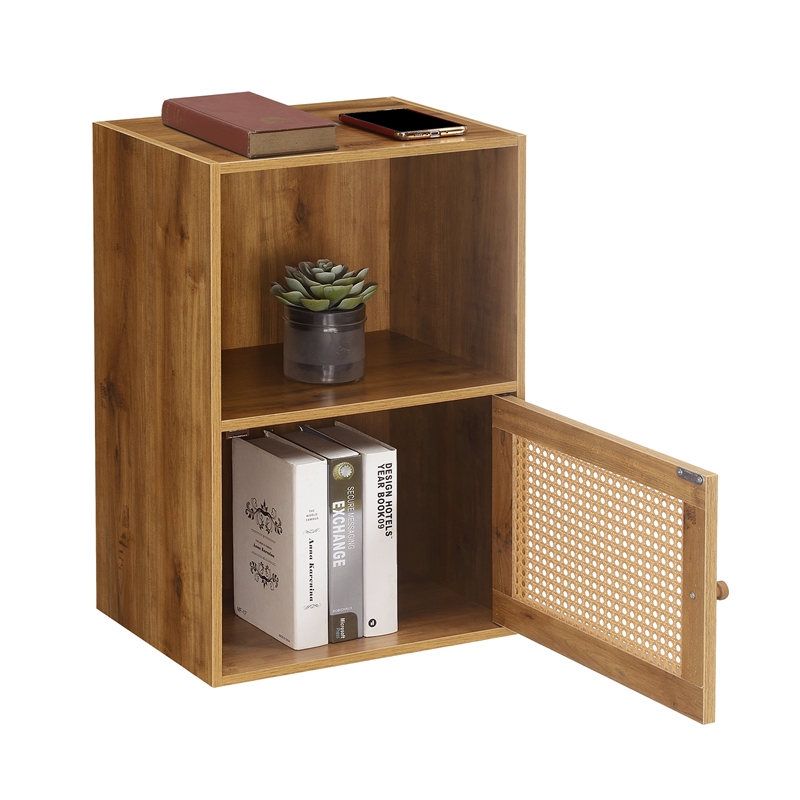 Xtra Storage Weave One-Door Cabinet with Shelf in Caramel Wood Frame Finish