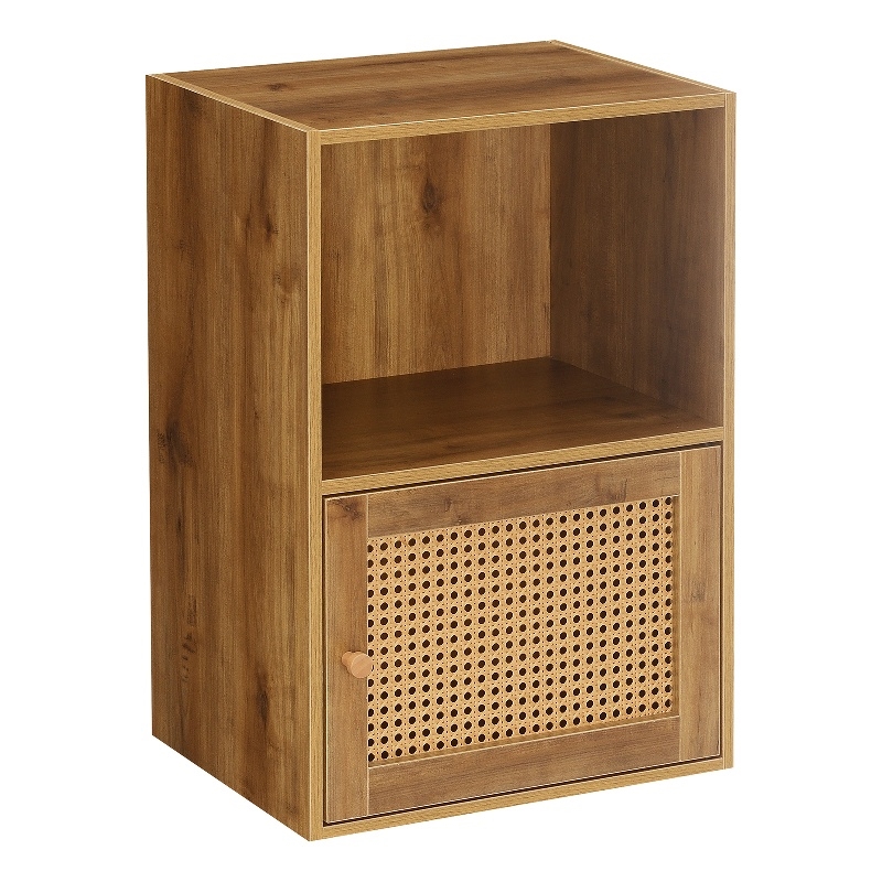 Xtra Storage Weave One-Door Cabinet with Shelf in Caramel Wood Frame Finish