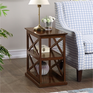 Coventry Chairside End Table with Shelves in Espresso Wood Finish with &quotX&quot Sides