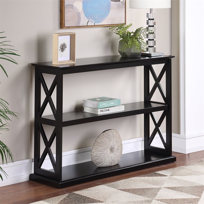 Coventry Console Table with Shelves in Black Wood Finish with 