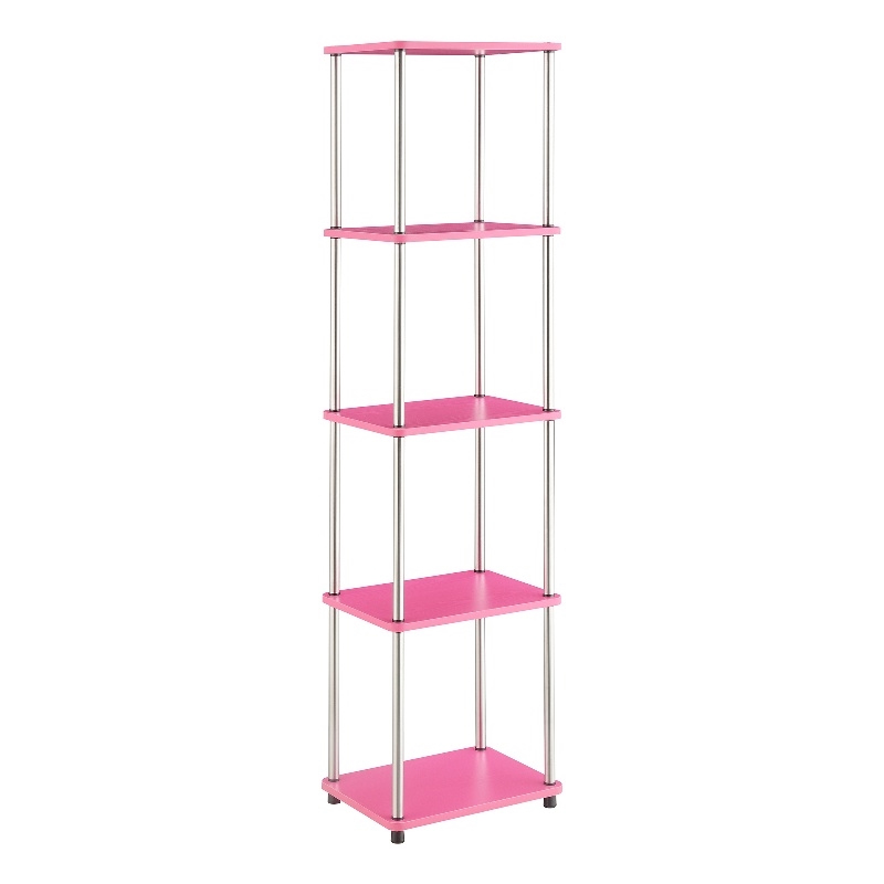 Designs2Go No-Tools Five-Tier Tower with Pink Wood Frame Finish