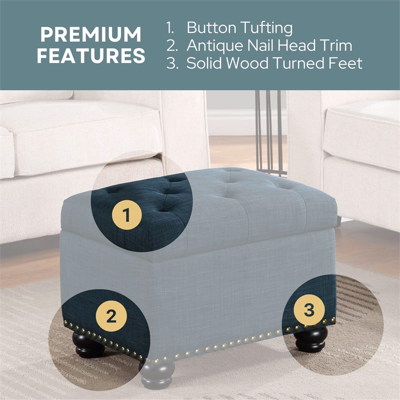 Designs4Comfort 5th Avenue Storage Ottoman in Red Button-Tufted Faux Leather