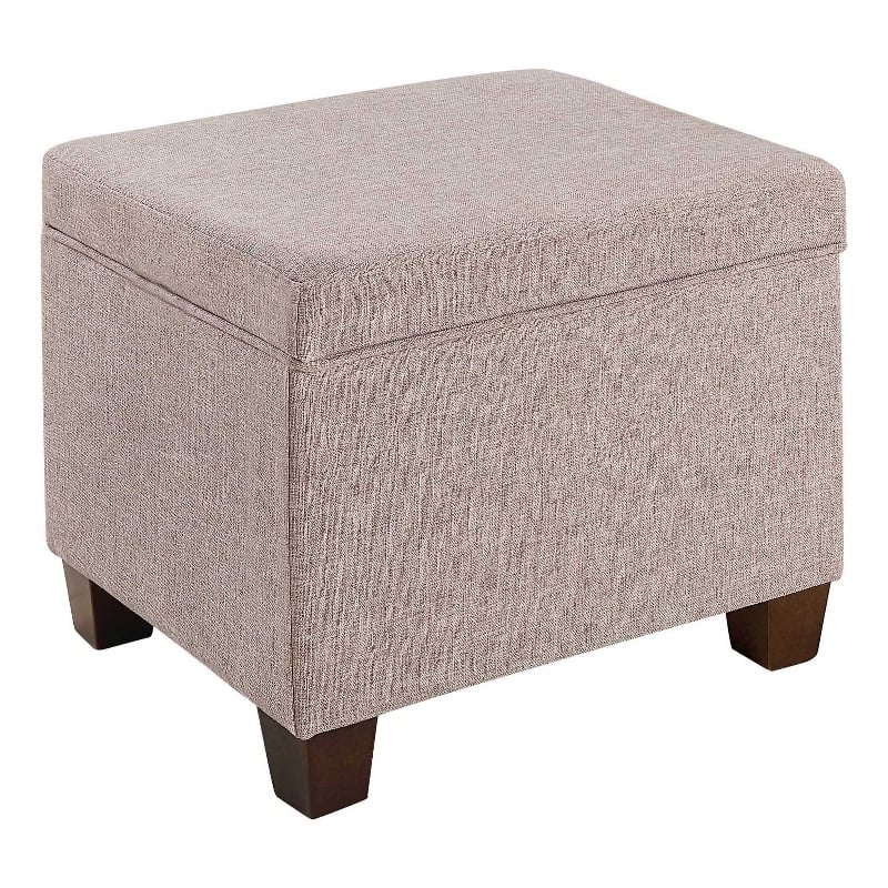 Madison Storage Ottoman in Light Beige Fabric with Solid Wood Feet