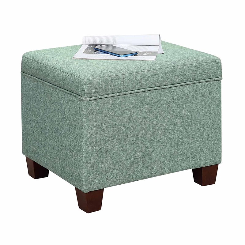 Madison Storage Ottoman in Light Green Fabric with Solid Wood Legs