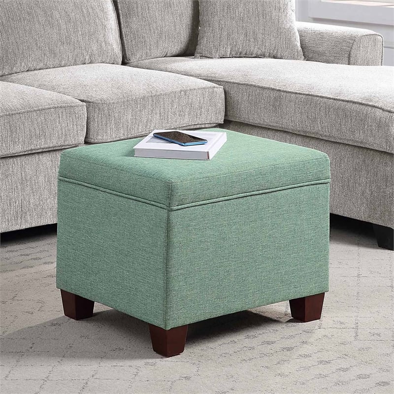 Madison Storage Ottoman in Light Green Fabric with Solid Wood Legs