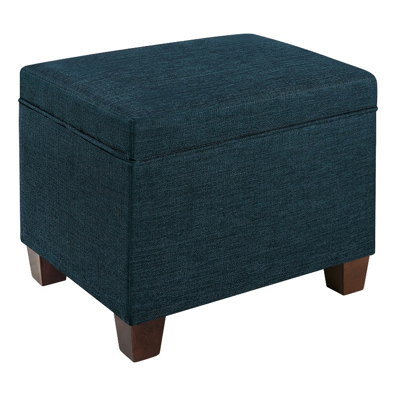 Convenience Concepts Madison Storage Ottoman in Blue Fabric with Solid Wood Legs