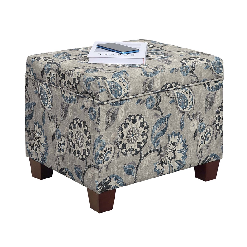 Madison Storage Ottoman in Gray Print Fabric with Solid Wood Feet