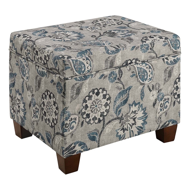 Madison Storage Ottoman in Gray Print Fabric with Solid Wood Feet