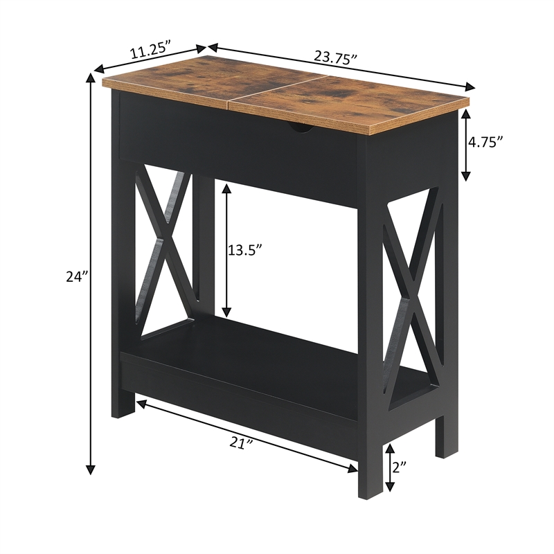 Oxford Flip-Top End Table with Charging Station and Shelf in Black Wood Finish