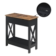 Oxford Flip-Top End Table with Charging Station and Shelf in Black Wood Finish