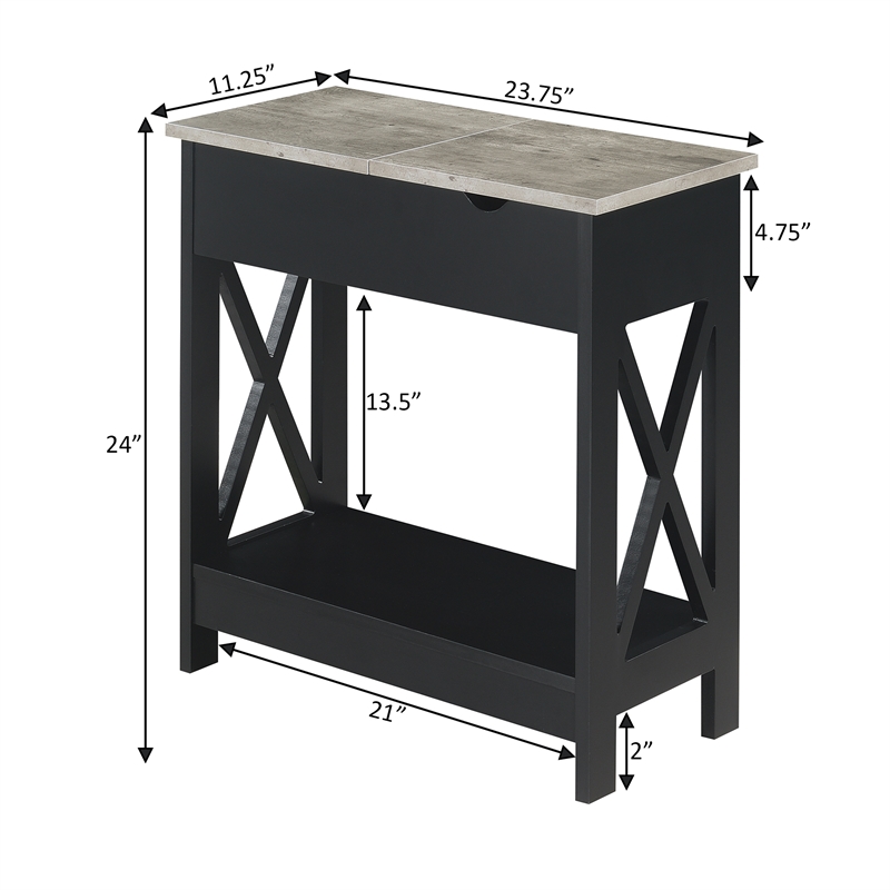 Oxford Flip-Top End Table with Charging Station and Shelf in Black Wood Finish